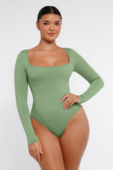 Langarm-Bodysuit mit eckigem Ausschnitt - Olivgrün
